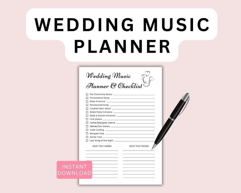 Wedding Song List Printable, Wedding Playlist Planner, Wedding Music List, DJ Song List, Wedding ...