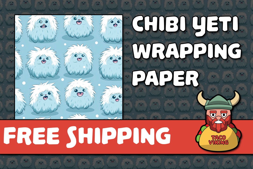 Chibi Yeti Wrapping Paper Roll Funny Sasquatch Christmas Etsy
