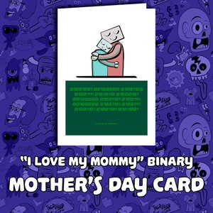 Tarjeta robot del Día de la Madre con mensaje amoroso en binario - Tarjeta de felicitación 5x7 (A5)
