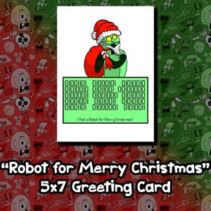 Roboter für frohe Weihnachtskarte - futuristische 5x7 Feiertags-Grußkarte, Geeky Weihnachtskarte mit Roboter-Kunst, Techie Weihnachtskarte