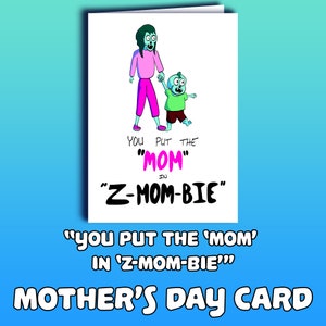 Carte de voeux humoristique zombie pour mère et enfant pour la fête des mères ou l'anniversaire de maman