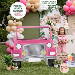 BIG CUTOUT Pink Truck Hot Pink Car Prop Car Photo Prop Car Cutout Beach Safari Car Army Beach Party Photo Prop Life Size Cutout Doll Party