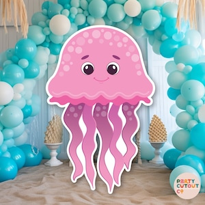 Gran recorte para fiesta bajo el mar, medusa rosa, decoración oceánica, medusa, decoración para fiesta bajo el océano, tamaño real, recorte de pie