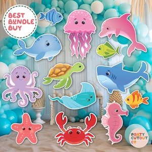 BIG CUTOUT Under the Sea Party Under the Ocean Party Deco Life Size Cutout Standee Shark Whale Seahorse Fish Turtle Crab Octopus Stingray