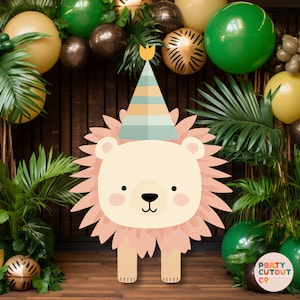 Gran recorte de león con sombrero de fiesta, decoraciones de leones de la jungla, accesorio temático de safari africano, recortes de león, accesorios de pie, recorte de tamaño real de circo