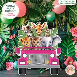 BIG CUTOUT Jungle Animals Party Safari Car Cutout African Safari Theme Prop Jungle Prop Animal Cutouts Stand Up Props Life Size Cutout Truck
