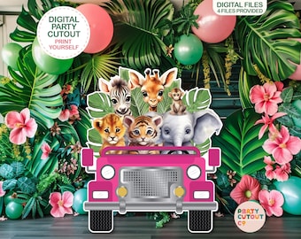 BIG CUTOUT Jungle Animals Party Safari Car Cutout African Safari Theme Prop Jungle Prop Animal Cutouts Stand Up Props Life Size Cutout Truck