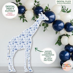 BIG CUTOUT Blue Chinoiserie Toile de Jouy Giraffe Blue Toile Safari Animals Giraffe Cutout Prop Baby Shower Decor Giraffe Toile Party Prop
