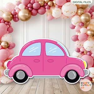 Gran recorte de coche rosa para fiesta de coche, decoración de fiesta de cumpleaños, decoración de fiesta de coche, accesorio de foto recortada de coche, recorte de tamaño real de pie