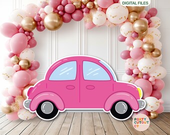 BIG CUTOUT Pink Car Car Party Automobile Birthday Party Decor Car Party Decoration Car Cutout Photo Prop Life Size Cutout Standee