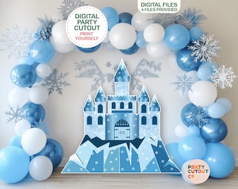 BIG CUTOUT Blue Princess Party Princess Castle Cutout Ice Castle Princess Decoration Frozen Castle Prop Stand Up Cutout Life Size Cutout