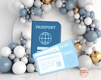 BIG CUTOUT Travel Party Blue Passport and Boarding Tickets Plane Ticket Cutout Farewell Party Adventure Awaits Travel Theme Life Size Cutout