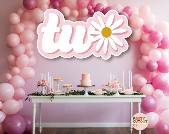 Two Groovy Birthday Party Decorations - Daisy Theme 2nd Birthday Supplies Kit