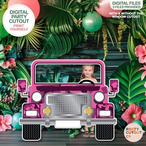 BIG CUTOUT Pink Camouflage Safari Car Army Pink Truck African Safari Theme Prop Jungle Prop Car Cutout Jungle Photo Prop Life Size Cutout