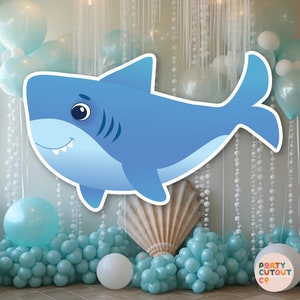 GRAN RECORTE Bajo la fiesta del mar Tiburón azul Recorte Decoración del océano Tiburón bebé bajo la decoración de la fiesta del océano Tamaño real Recorte Standee