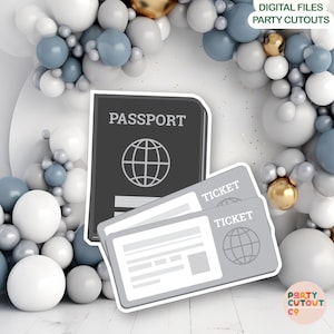 BIG CUTOUT Travel Party Grey Passport and Tickets Plane Ticket Cutout Farewell Party Plane Party Travel Life Size Cutout Travel Party Ideas