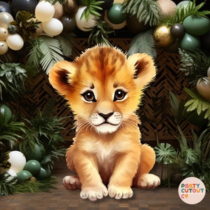 BIG CUTOUT giungla, cucciolo di leone, animali, decorazioni, safari africano, tema, oggetti di scena, giungla, ritaglio, stand up, puntelli, decorazione per feste, digitale