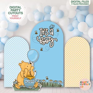 BIG CUTOUT Blue Classic Winnie-The-Pooh Cutout Winnie Prop Boy Baby Shower Prop Arch Backdrop Gingham Backdrop It&#39;s A Boy Blue Baby Shower