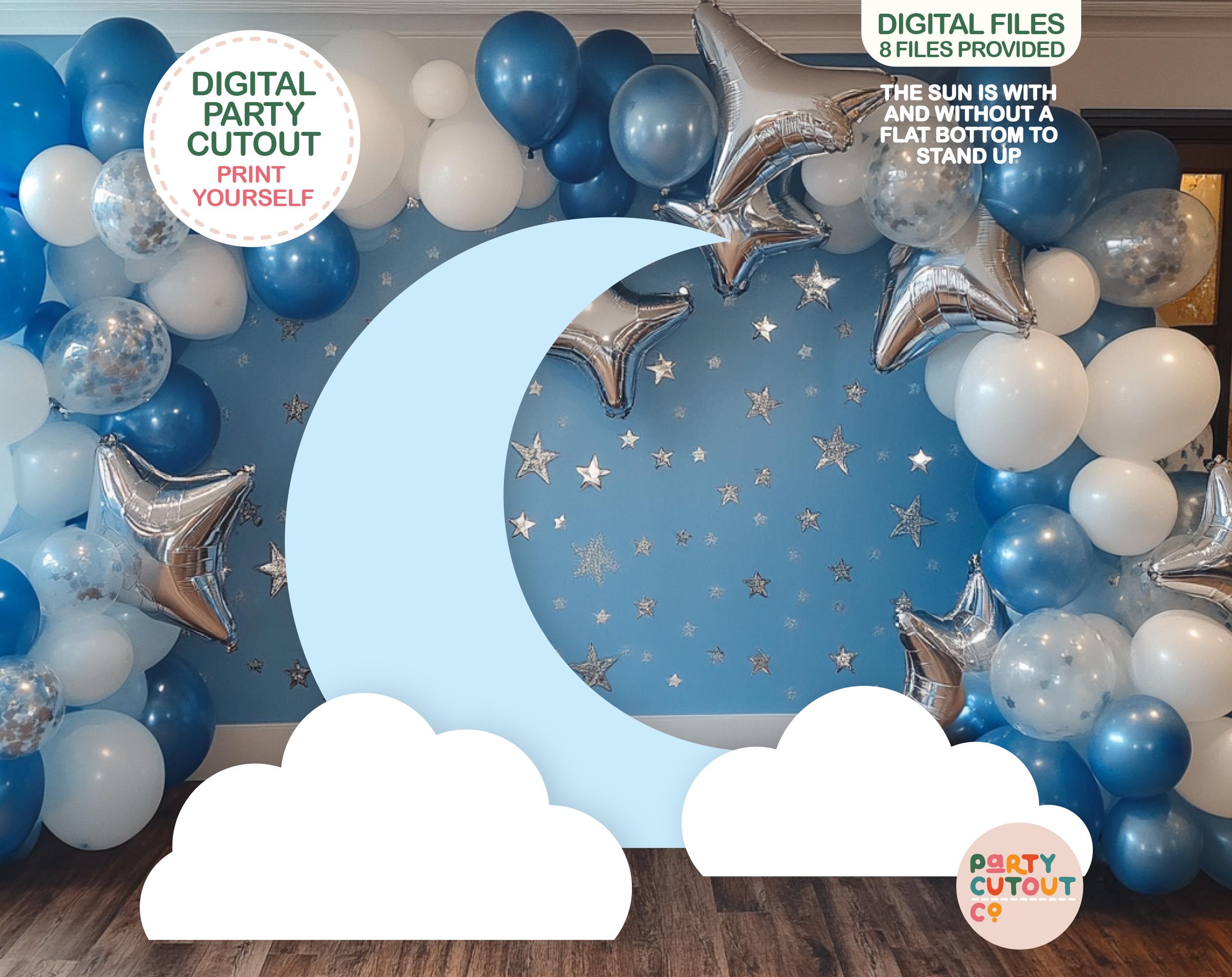 BIG CUTOUT Moon and Cloud Cutouts White Cloud Decor Baby Shower Party Ideas Blue Moon Cutout Life Size Birthday Party Cutout Standee Space