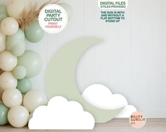 BIG CUTOUT Moon and Cloud Cutouts White Cloud Decor Baby Shower Party Ideas Green Moon Cutout Life Size Birthday Party Cutout Standee Space