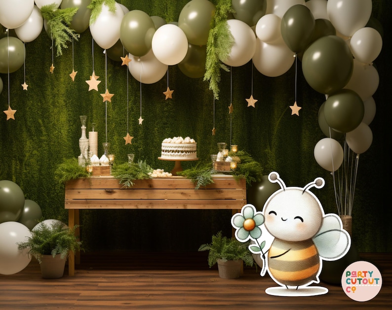 BIG CUTOUT Bee Party Buzzy Bee Props Happy Bee With Flower Cartoon Bee ...