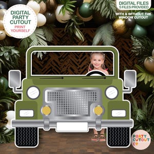 BIG CUTOUT Khaki Safari Car Jungle Decorations African Safari Theme Prop Jungle Prop Car Cutout Car Photo Prop Life Size Cutout Army Party