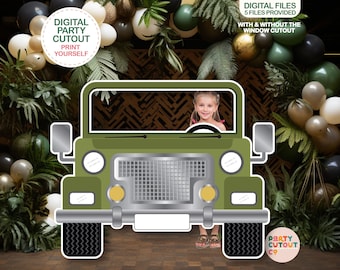 BIG CUTOUT Khaki Safari Car Jungle Decorations African Safari Theme Prop Jungle Prop Car Cutout Car Photo Prop Life Size Cutout Army Party