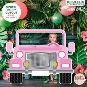 BIG CUTOUT Pink Safari Car Cutout Pink Truck Car Photo Prop Car Prop Beach Party Military Car Girl Army Party Lifesize Cutout Pool Party