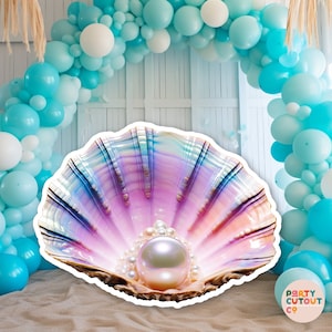 BIG CUTOUT Under the Sea Party Pearl in Clam Cutout Ocean Decoration Colorful Pearls Under the Ocean Decor Life Size Cutout Standee