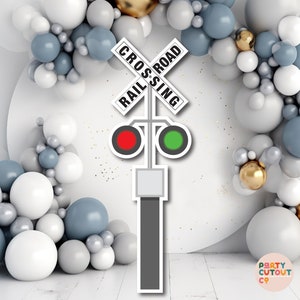 BIG CUTOUT Rail Road Crossing Sign Tren Fiesta Tren Decoración Luz Intermitente Señal Recorte 1er Cumpleaños Fiesta Lifesize Recorte Standee