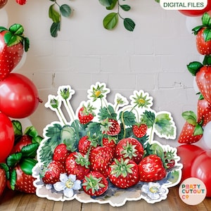 BIG CUTOUT Strawberry Party Strawberries and Flowers Fruit Birthday Party Decor Berries Strawberries Cutout Life Size Cutout DIGITAL