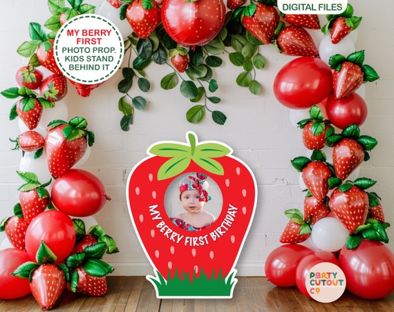 Strawberry First Birthday Banner - Berry Theme Decor For 1st Birthday Party, Baby Shower, Sweet One Celebration