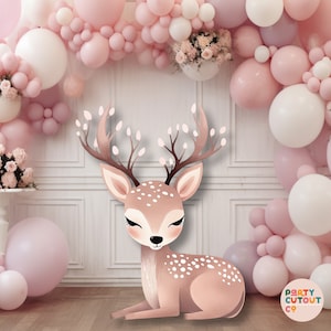 BIG CUTOUT Woodland Pink Reindeer Decoration Sleeping Deer Cutout Deer Prop Deer Baby Shower Ideas Reindeer Pink Deer Life Size Cutout Fawn