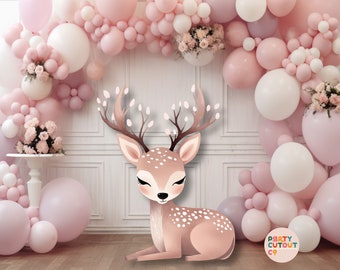 BIG CUTOUT, Woodland Pink Reindeer Decoration, Sleeping Deer Cutout, Deer Prop, Deer Baby Shower, Pink Reindeer, Pink Deer, Life Size Cutout