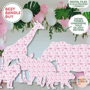 BIG CUTOUT Pink Chinoiserie Toile de Jouy Safari Animals Pink Toile Safari Animals Cutout Prop Baby Shower Decor Toile Party Prop Lion Rhino