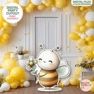 BIG CUTOUT Bee Party Buzzy Bee Props Happy Bee with Flower Cartoon Bee Yellow Bee Stand Up Cutout Bee Birthday Life Size Cutout Standee Bee