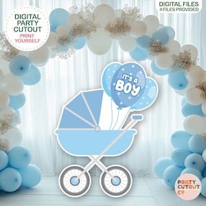 BIG CUTOUT Blue Baby Shower Decoration Blue Pram Prop Blue Stroller Cutout Boy Baby Shower It&#39;s A Boy Balloons Blue Life Size Cutout Standee