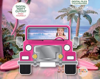 BIG CUTOUT Pink Truck Hot Pink Car Prop Car Photo Prop Car Cutout Beach Military Car Army Car Beach Party Photo Prop Life Size Cutout Doll
