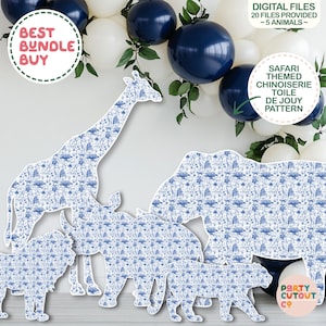BIG CUTOUT Blue Chinoiserie Toile de Jouy Safari Animals Blue Toile Safari Animals Cutout Prop Baby Shower Decor Toile Party Prop Lion Rhino