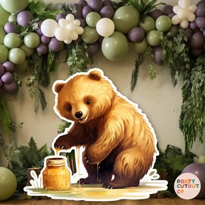BIG CUTOUT Honey Party Grizzly Bear Eating Honey Honey Pot Woodland Bear Animal Prop Bear Cutout Baby Shower Party Decor Party Decor