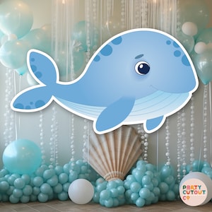 BIG CUTOUT Under the Sea Party Blue Whale Cutout Ocean Decoration Baby Whale Under the Ocean Party Decor Life Size Cutout Standee Cute Whale