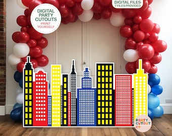BIG CUTOUT Super Hero Party Super Hero Buildings Super Hero Party Ideas Cutout Superhero Party Decor Life Size Cutout Cityscape Buildings