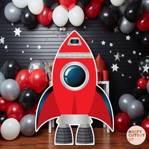 Fiesta de cumpleaños con cohetes recortables grandes Decoraciones espaciales Accesorios fotográficos Ideas para fiestas con cohetes rojos Cumpleaños de astronautas Recortes del espacio exterior Fiesta de despegue