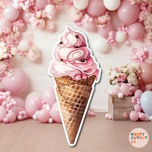 BIG CUTOUT Pink Icecream Party Decoration Ice Cream Prop Stand Up Cutout Summer Party Birthday Party Decor Ice-Cream Life Size Cutout