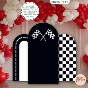 BIG BACKDROP Racing Wall Prop Racing Car Backboard Race Track Photo Backdrop Arch Board Black and White Checkers Prop Racing Backdrop Road