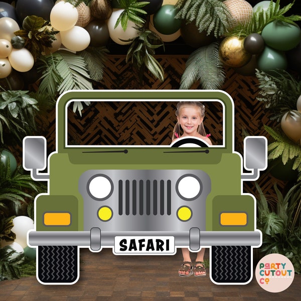 GRAND DÉCOUPAGE, voiture de safari kaki, voiture militaire, accessoire sur le thème du safari africain, accessoire de jungle, découpe de voiture, accessoire photo de voiture, 4x4, SUV, découpe grandeur nature