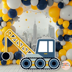 GRAN CUTOUT Grúa Amarilla Decoración Grúa Props Construcción Stand Up Cutout Props Truck Party Boy Cumpleaños Tamaño Natural Recorte Standee