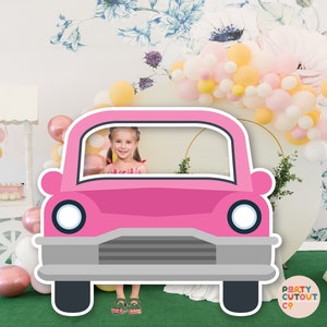 Gran recorte de coche rosa para fiesta de coche, decoración de fiesta de cumpleaños, decoración de fiesta de coche, accesorio de foto recortada de coche, recorte de tamaño real de pie