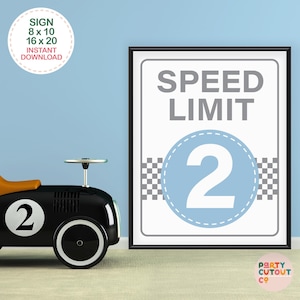 SIGN Blue Speed Limit 2 Sign First Birthday Sign Race Car Speed Limit Sign Speed Limit Two Vintage Car Second Birthday Racing Car Party Idea