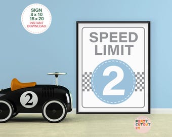 SIGN Blue Speed Limit 2 Sign First Birthday Sign Race Car Speed Limit Sign Speed Limit Two Vintage Car Second Birthday Racing Car Party Idea